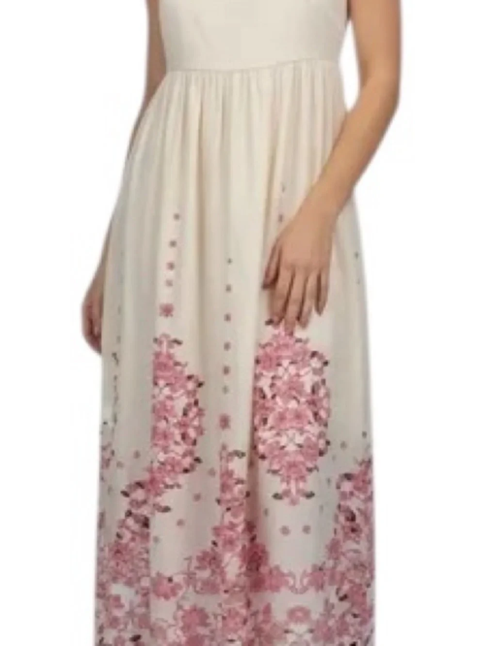 Commense Ivory Maxi Dress with Pink Floral Border - Picture 3 of 12
